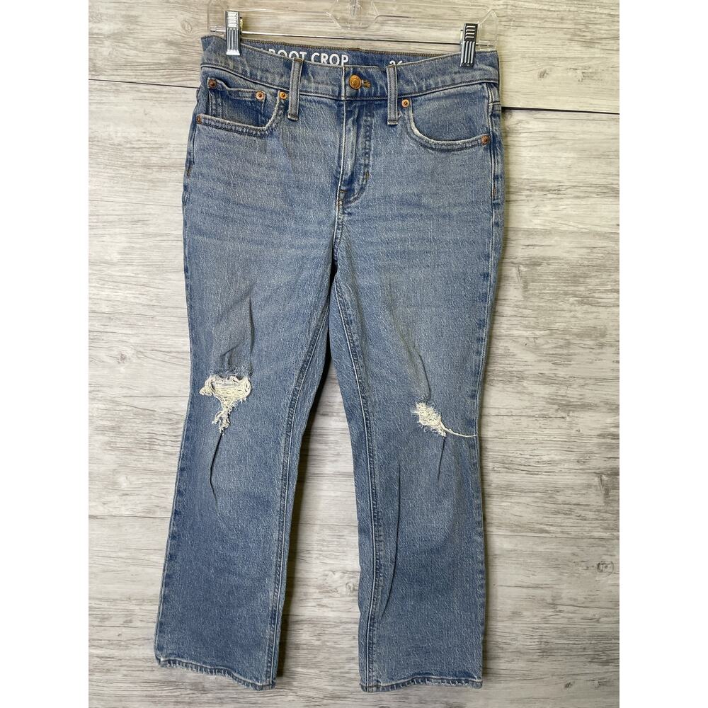 J Crew Jeans Womens 26 Blue Demi Boot Crop Distressed Raw Hem Stretch BH771 FA22